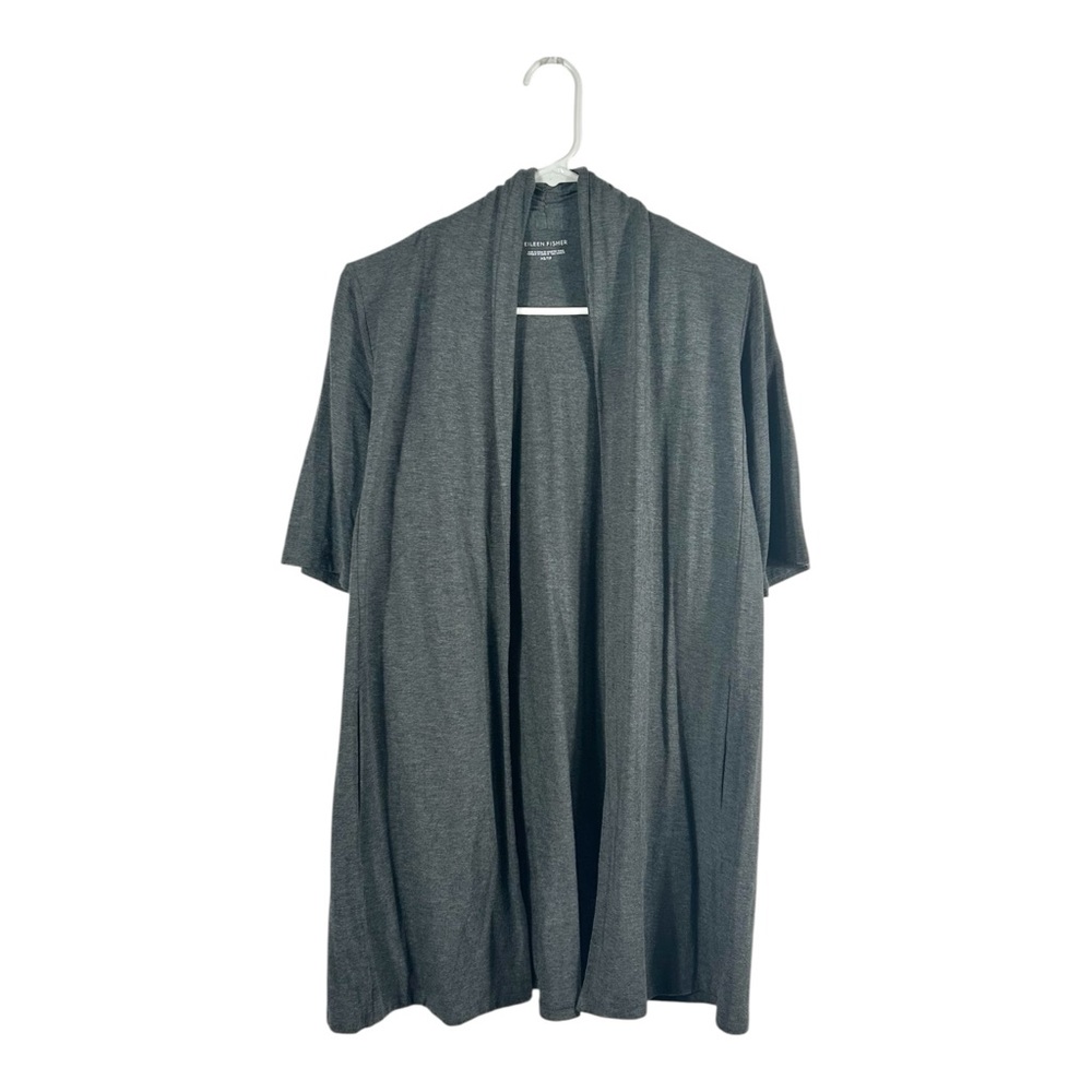 Eileen Fisher Gray Tencel Open-Front Short Sleeve Waterfall Cardiganβ Size XS